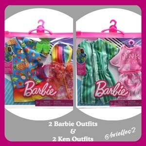 🎁 New Mattel (2) Barbie Outfits & (2) Ken Outfits